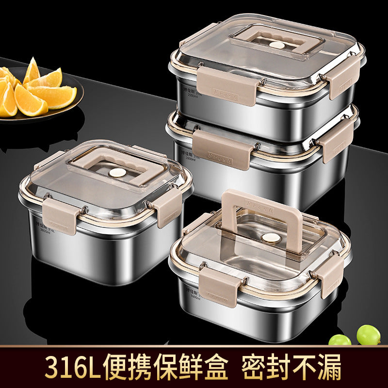 304 stainless steel crisper with lid household refrigerator storage box sealed leak-proof portable fruit picnic bento box