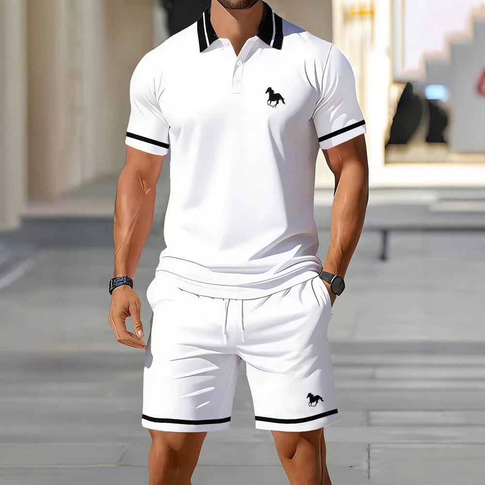 hot-selling men's polo shirt set, new summer two-piece casual short-sleeve and shorts set, dropshipping available