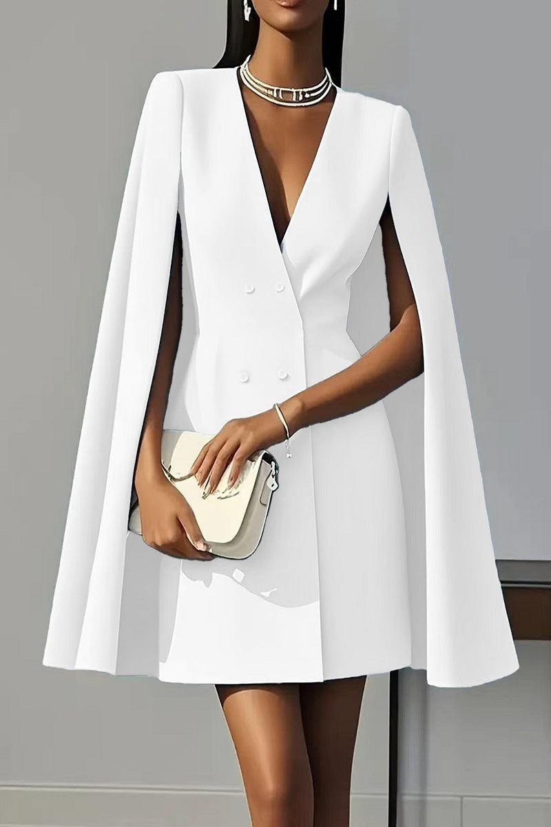 european and american  cross-border autumn commute double-breasted shawl cape solid color suit dress women's clothing