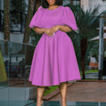 fashion  summer round neck elegant puff sleeves waist large swing elegant elegance a-line exportdress