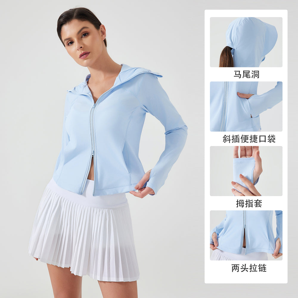 Summernew arrival hooded face-covering sun protection clothing for women with two-way zipper breathable outdoor uv protection skin clothing d25019