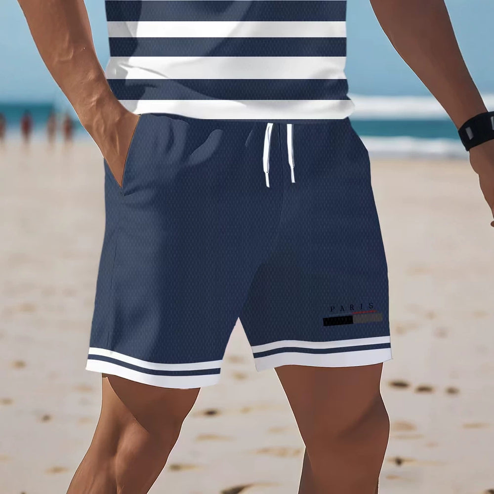 hot-selling men's polo shirt set, new summer two-piece casual short-sleeve and shorts set, dropshipping available