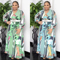 African plus sizeexportnew arrival women's chiffon   v neckprinting large swing long sleevesdress