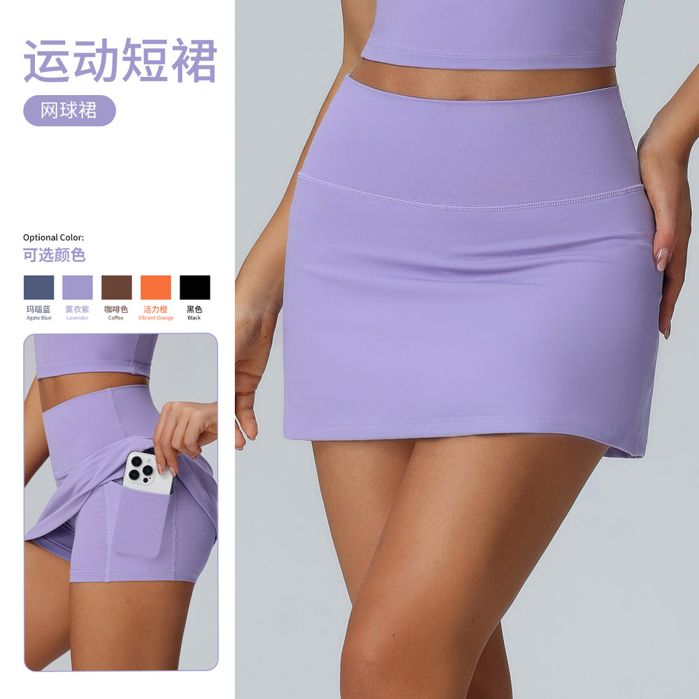 Lulu style pocket fitness tennis skirt - women's lined anti-exposure sports mini skirt - casual faux two-piece yoga skort