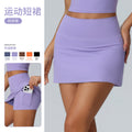 Lulu style pocket fitness tennis skirt - women's lined anti-exposure sports mini skirt - casual faux two-piece yoga skort