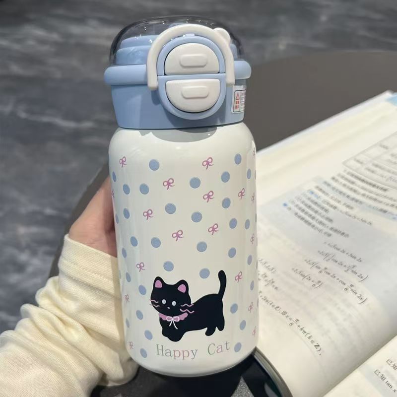 Minimalist planet double-drink insulated tumbler, 316 stainless steel, cute and stylish, for girls, students, straw cup, kids' water bottle
