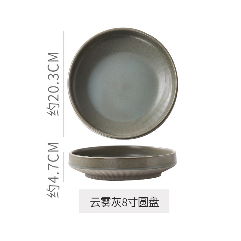 Retro stoneware dinner plate clay deep plate fruit salad plate japanese breakfast dessert plate pasta plate restaurant hotel plate