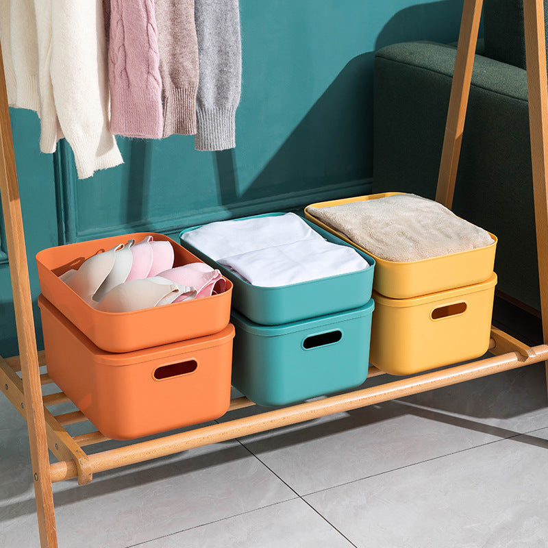 Household contrasting color storage box, wardrobe clothes sorting box with lid, large storage basket, sundries storage box, plastic.