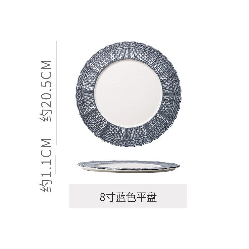 Ins embossed light luxury ceramic dinner plate - nordic high-end style for restaurants, hotels, steak, and dim sum presentation