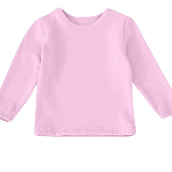 cross-border  autumn/winter new children's long-sleeve crew neck solid color everyday casual fleece-lined t-shirt top