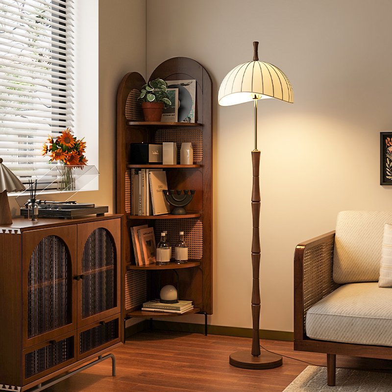 Vintage living room bedroom study ambient light solid wood walnut high-end French medieval wabi sandy wind floor lamp