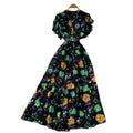 French country style yellow floral dress - women's summer gentle style, cinched waist, flowy maxi dress, commute chic