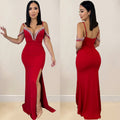 C6771 cross-border   fashion women's solid color tassel strap maxi dress