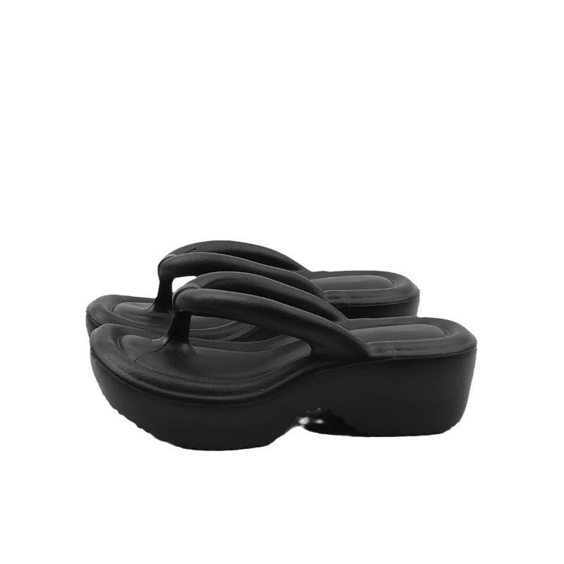 Zhao lusi's same style eva stepping on shit flip-flops women's summerthick soleheight increasingoutwearfashion beach shoes