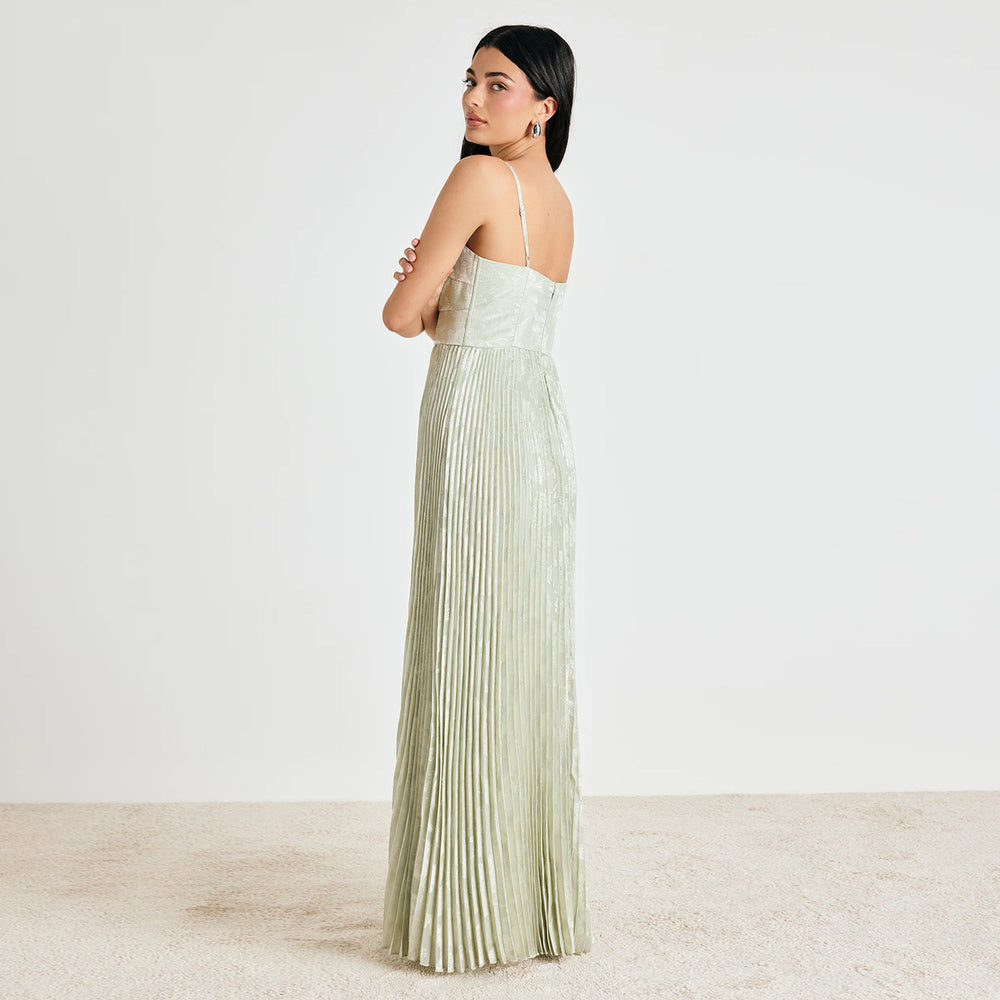 C7750 cross-border  new women's fresh light green pleated jacquard camisole pleated long maxi dress
