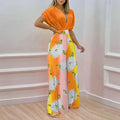 summer new women's clothing: cross-border european and american hot seller - printed batwing sleeve short-sleeve top, versatile and stylish set