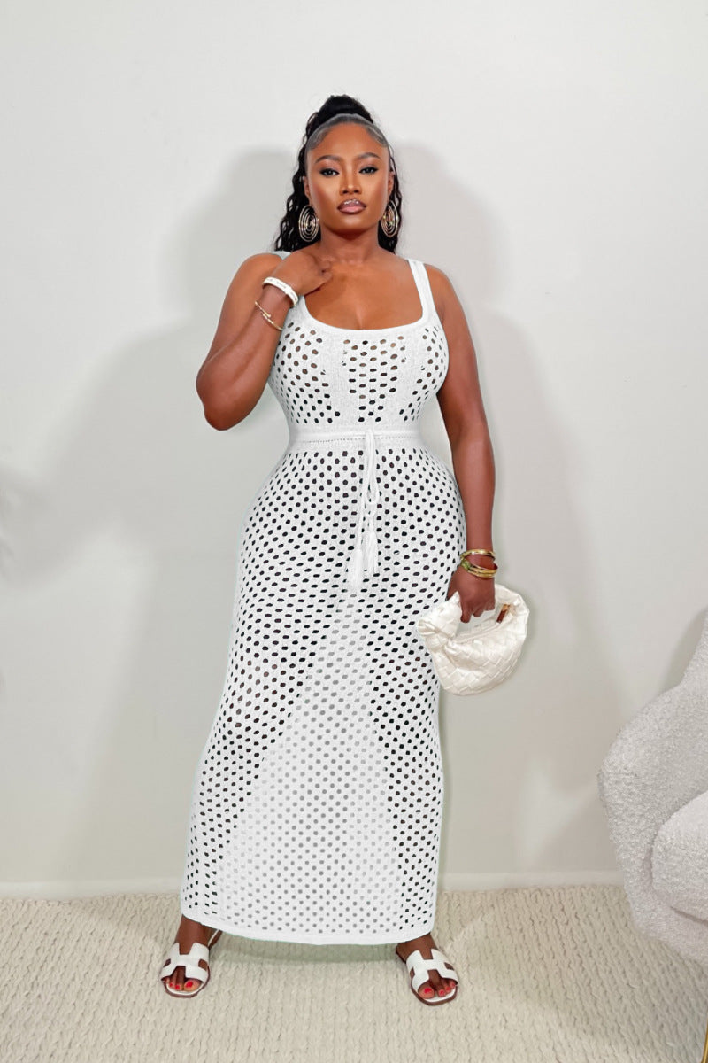 Amazon hot seller:  summer new women's tie-up mesh tank top & bodycon knit beach maxi dress