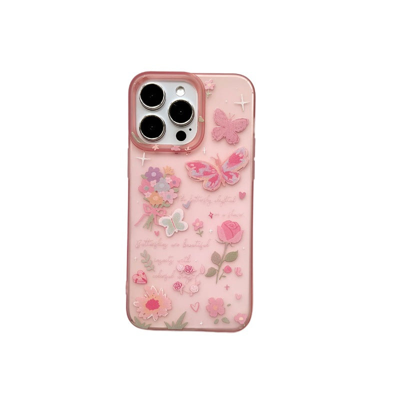 High-end graffiti garden suitable for apple 17promax mobile phone case transparent pink european and american style iphone16 protective case