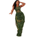 European and american cross-border women's fashion:  autumn new arrivals - sexy printed round neck sleeveless slim-fit ruffle hem maxi dress