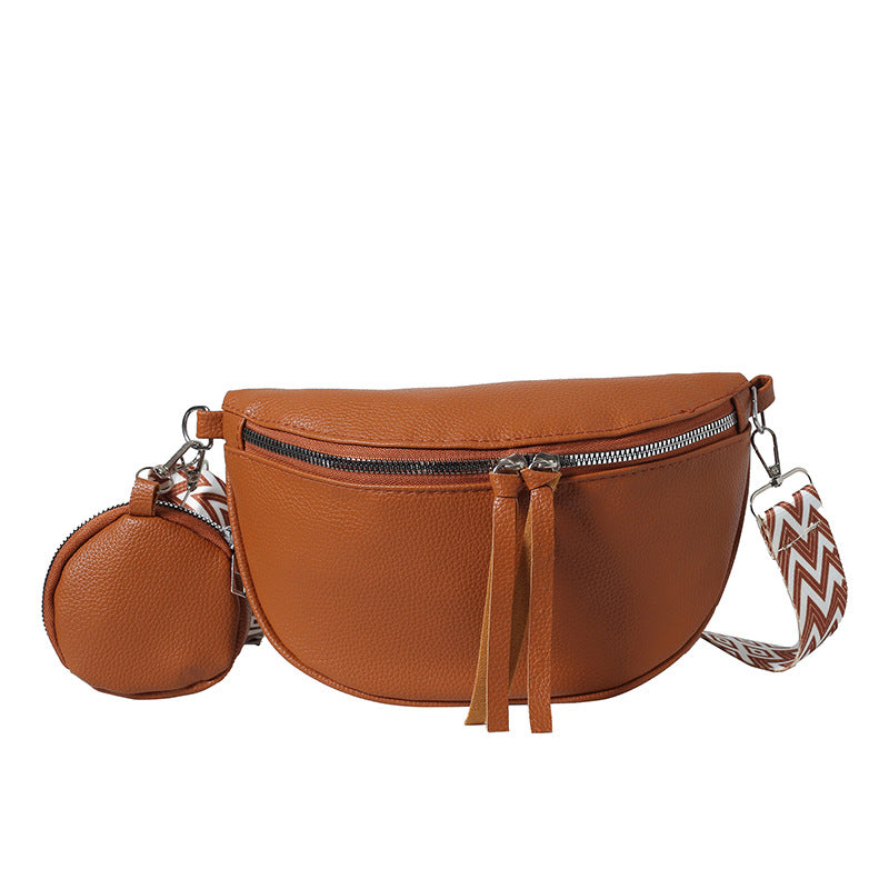 Foreign trade niche design women's breast bag 2024 new PU texture shoulder messenger bag solid color simple fashion fanny pack