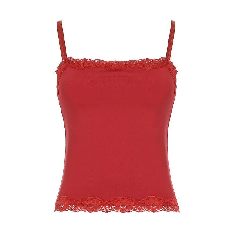 Summer American Spice Girl Lace Suspender Top One-word Skinny Short Tube Top Sexy Basic Versatile Vest