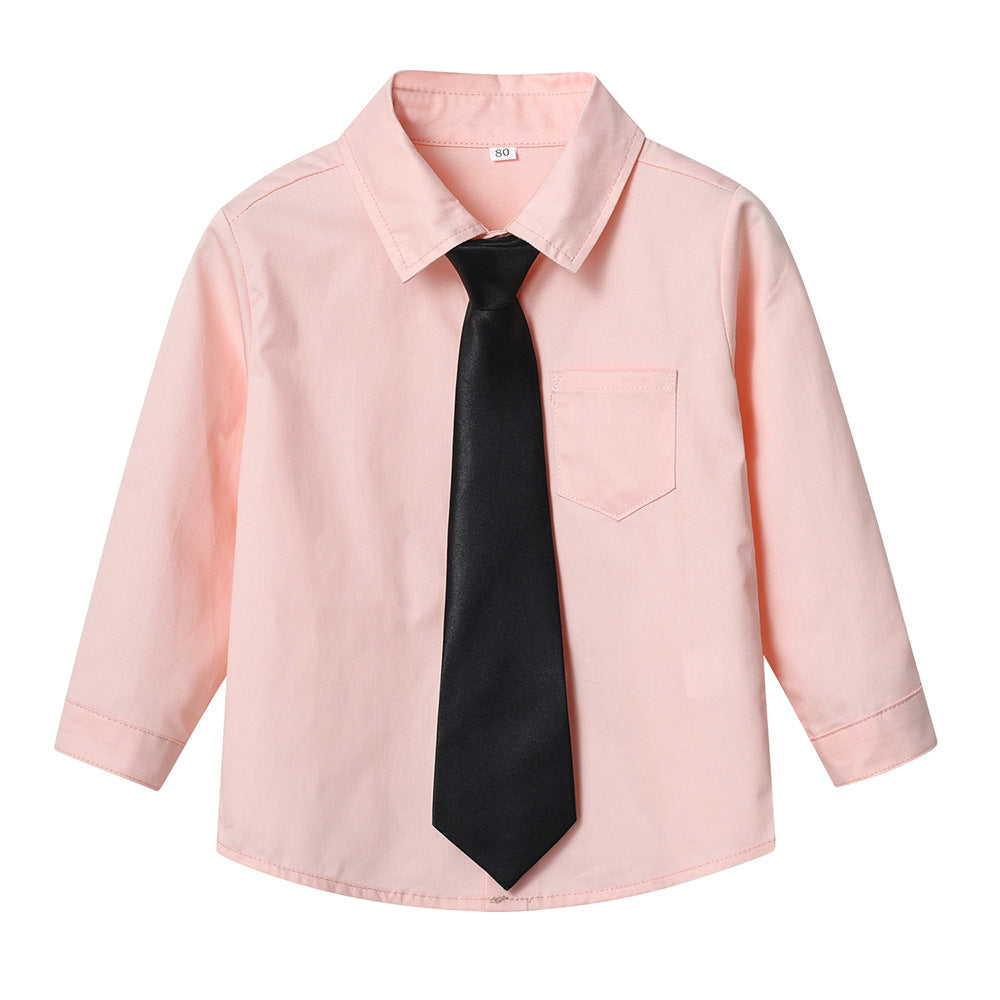 New boys' white long-sleeve shirt - perfect for school uniforms, performances, and everyday wear. korean style