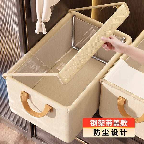 Transparent covered steel frame storage box, household wardrobe layered clothes, pants folded locker, finishing box basket