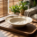 Spiral pattern rustic ceramic soup plate, vintage high-end ceramic salad plate, home restaurant food presentation deep dish pasta plate