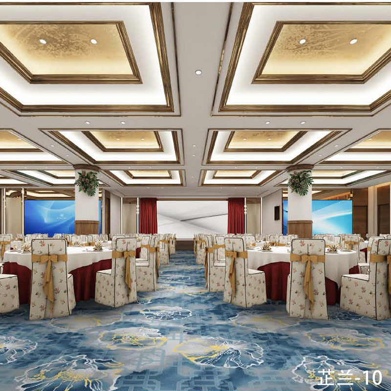 Custom carpets for hotel banquet halls, corridors, and aisles - fire-retardant, full-spread nylon printed carpets for restaurants and dining rooms