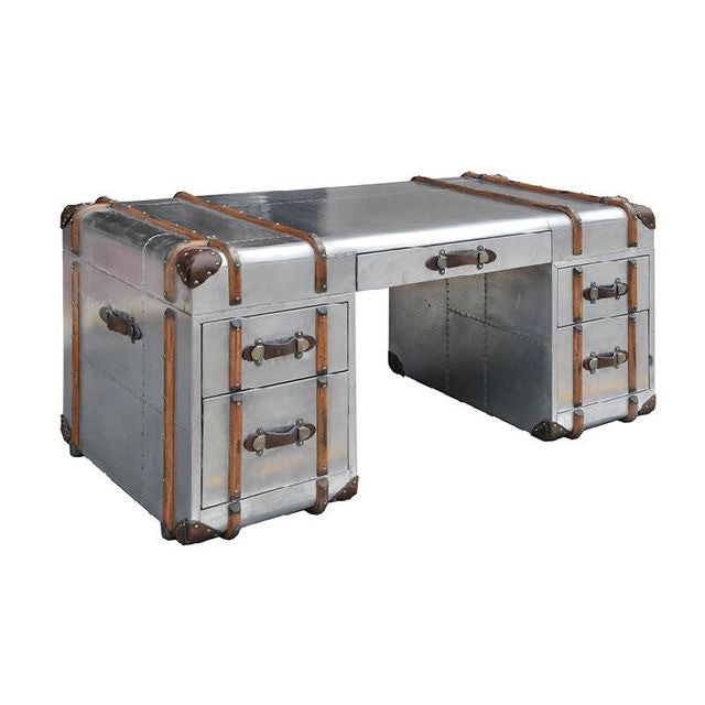 Industrial style office desk and chair combination american retro metal table creative aluminum leather studio office boss table aluminum leather