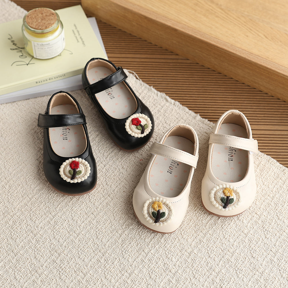 Vancahao soft bottom girl shoes flower baby toddler shoes spring & fallnew arrival leather shoes kidsembroider princess shoes