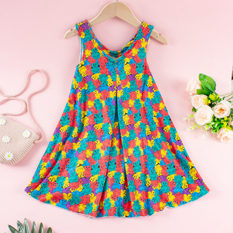 Girls' dress  new summer collection v-neck milk silk dress stylish girl sleeveless sweet style dress