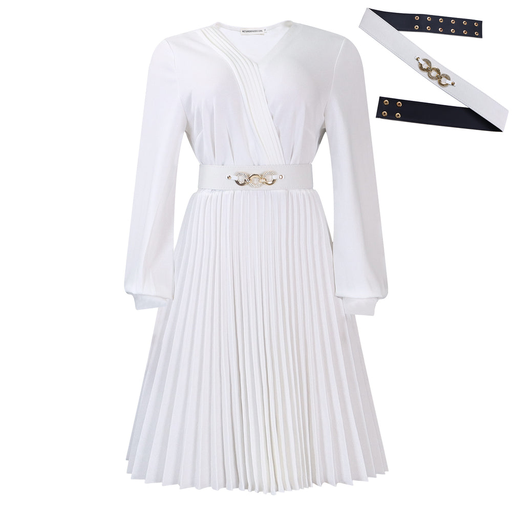 D3316 european and american cross-border  spring new arrival: ol style v-neck fashion pleated high-waisted african dress for export