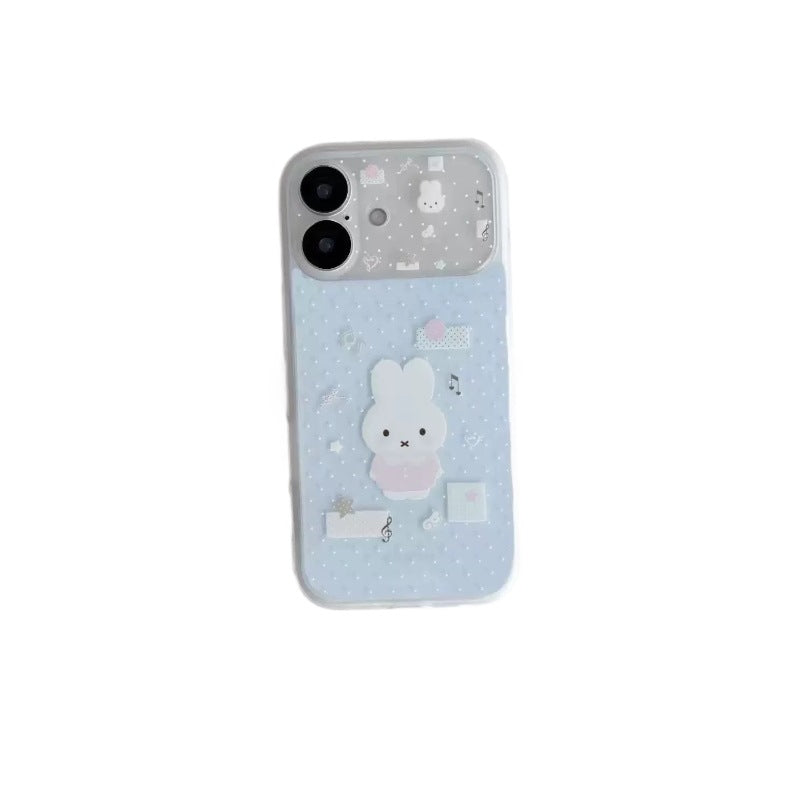 Light blue fresh style suitable for apple 18promax polka dot music white rabbit mobile phone case iphone17 realm case