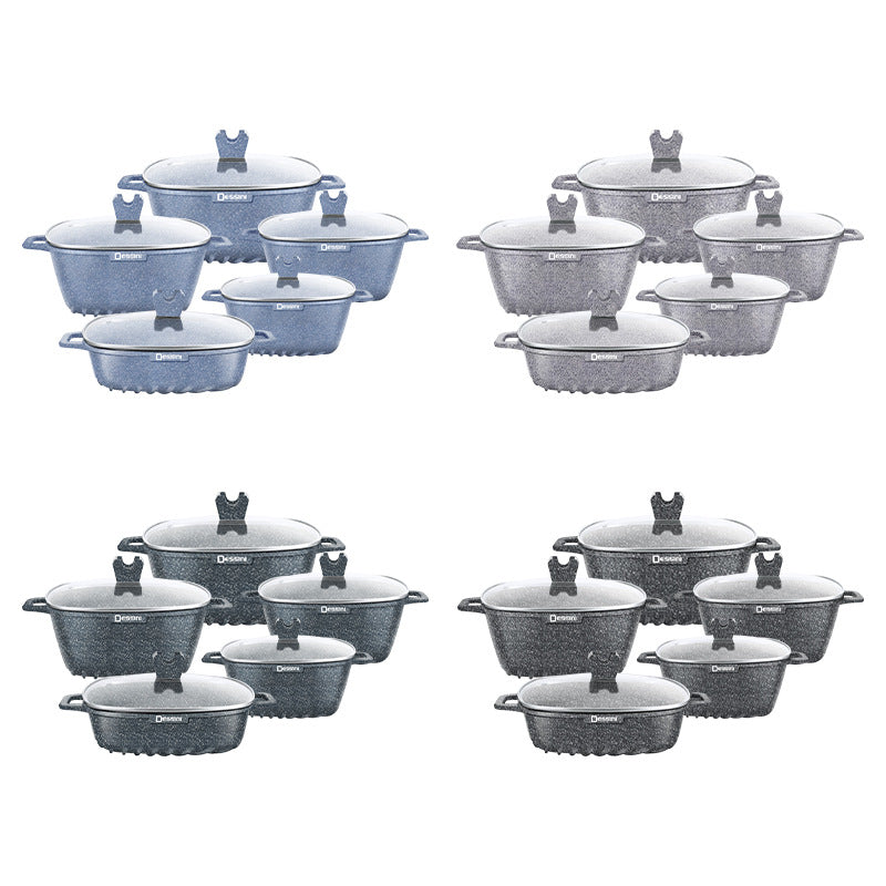 Royal dessini 10-piece square die-cast aluminum soup pot for home cooking pot non-stick pot suit wholesale pot