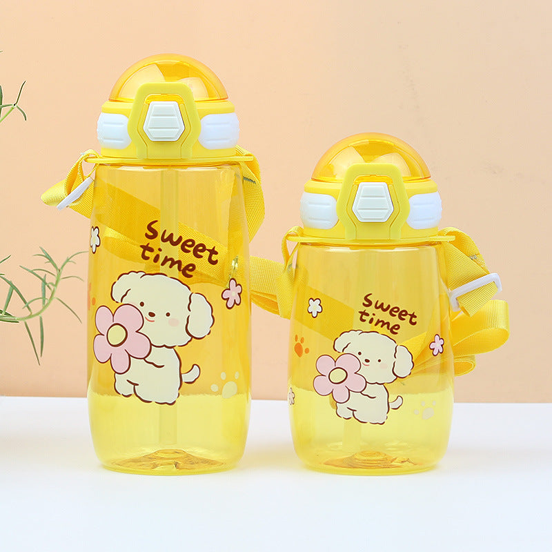 Factory custom cartoon kids water bottle student straw water jug big belly cup portable plastic sealed creative gift