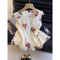 Women's new summer french chic embroidered sleeveless blouse with open front and collar – perfect for office and commuting