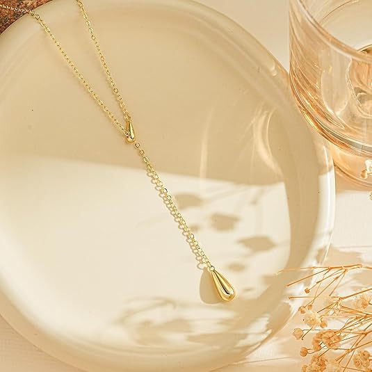 Amazon cross-border new fashion teardrop lariat necklace, teardrop pendant necklace, minimalist women's jewelry