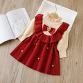 Girls' knitted dress - new year's style red dress - princess dress - baby girl's first birthday christmas dress