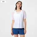 Women's loose-fit yoga top - short sleeve activewear t-shirt, running cover-up, faux two-piece design, quick-dry & breathable workout top d25040