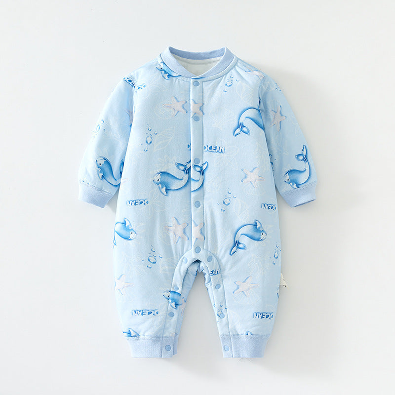 Babibele baby cotton-padded romper, quilted autumn/winter bodysuit, seamless onesie, lightweight cotton, thickened, snap-crotch crawling suit for infants and toddlers