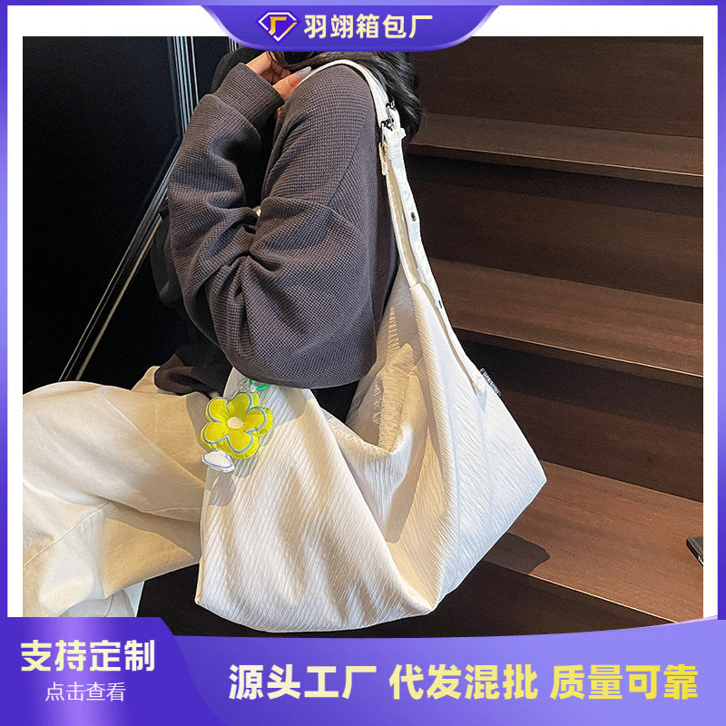 Cross-border 2025 spring solid color handbag women's large-capacity cloth bag simple underarm bag handbag new shoulder bag