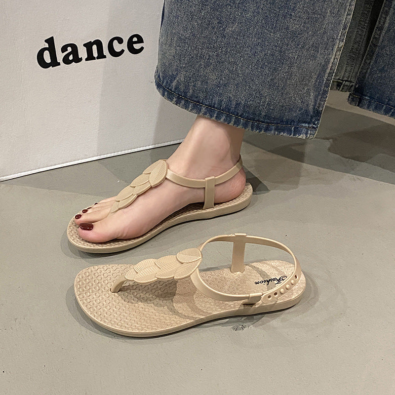 new arrival women's summer outwear non-slip leaf flats beach one-piece flip-flop women's sandals