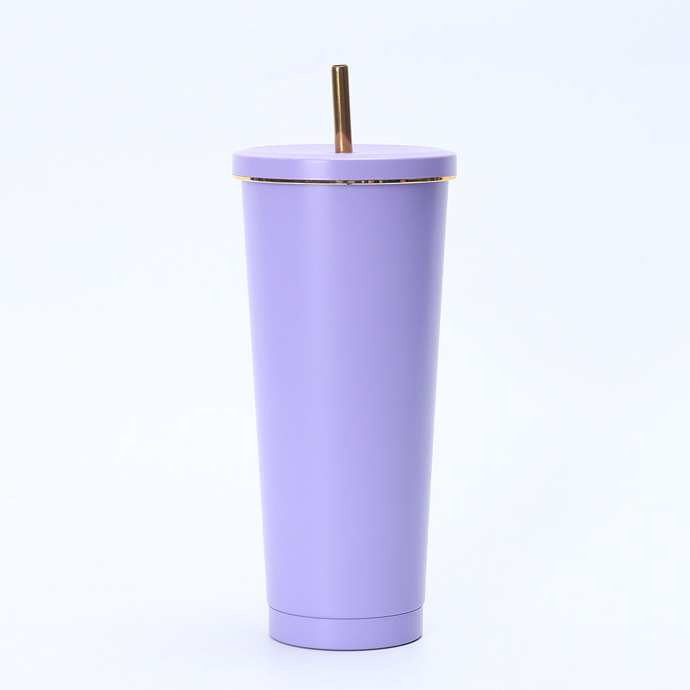 304 stainless steel gold-rimmed straw thermos cup outdoor portable car cooling ice cup car cup coffee cup