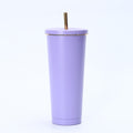 304 stainless steel gold-rimmed straw thermos cup outdoor portable car cooling ice cup car cup coffee cup