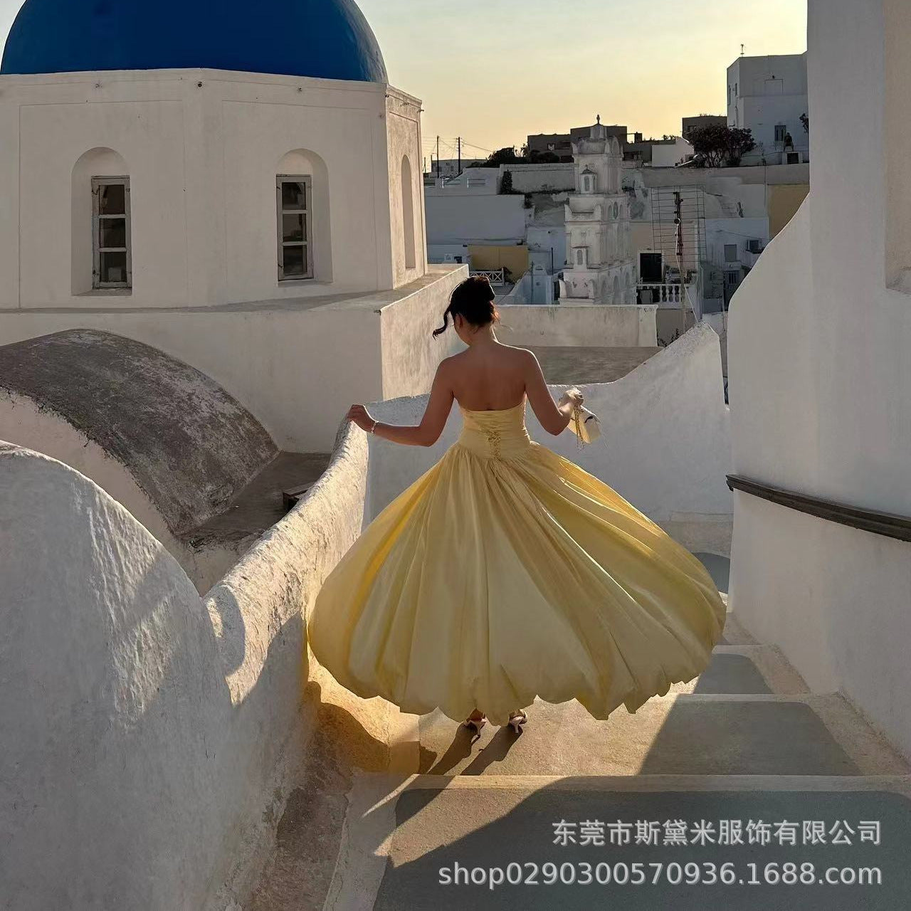 SDM176 temperament yellow tube top irregular lace pendulum dress princess style long dress wholesale Dress new