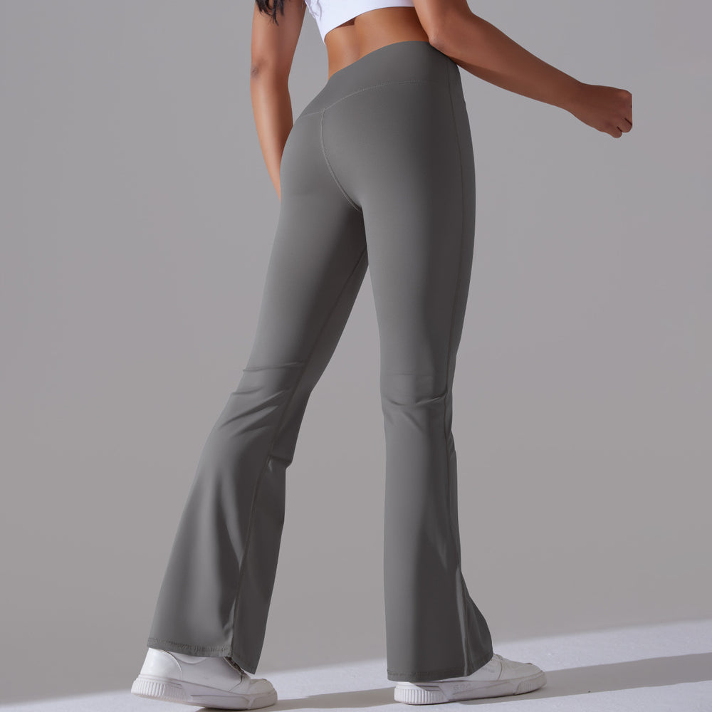 New arrival cross-border double-sided brushed pure color high waistcasual sports wide-leg pants sports running fitness yoga bell bottoms