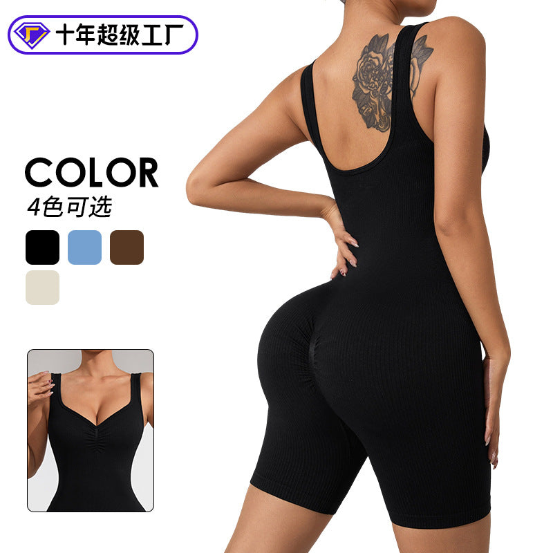 2025 thread V-neck jumpsuit women's seamless one-piece jumpsuit tight hip lift one-piece yoga suit hip wrap