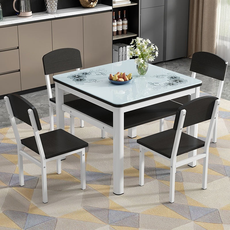 Square tempered glass dining table and chair set - modern minimalist design for small spaces