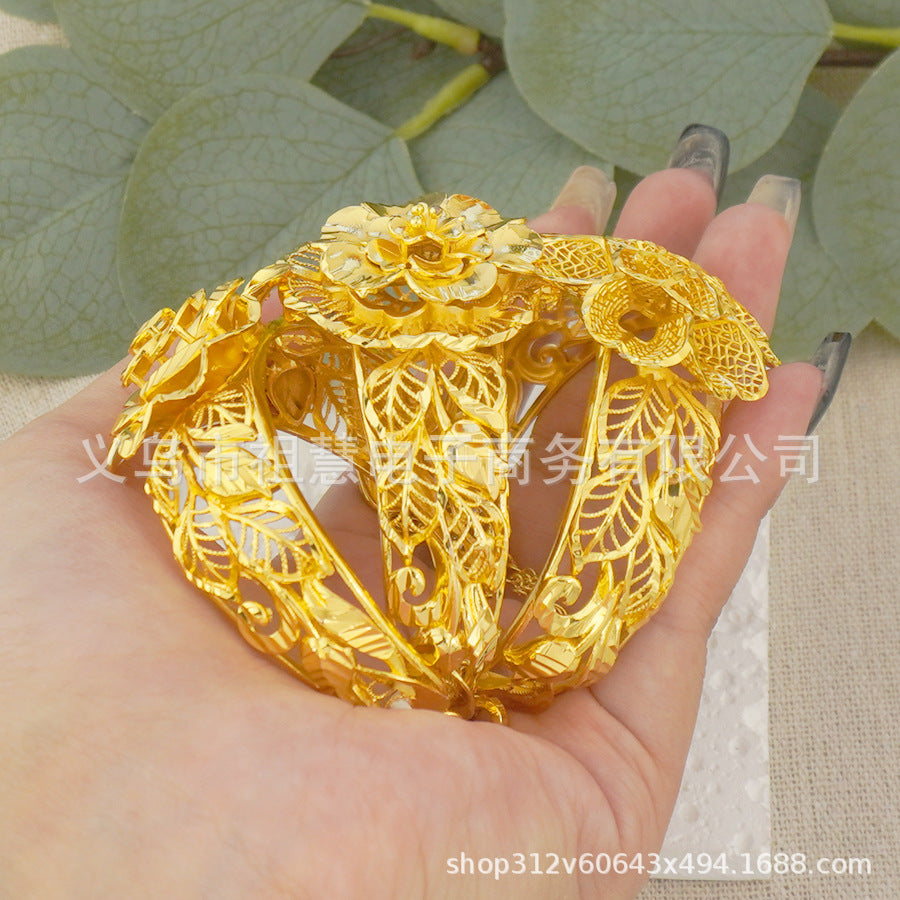 Exquisite copper flower bangle for women - cross-border middle east & africa, arabian luxury charm, wedding & banquet gift